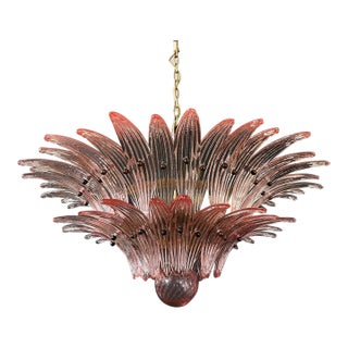 Murano Style Original Palmette 58 Pink Glasses Chandelier For Sale