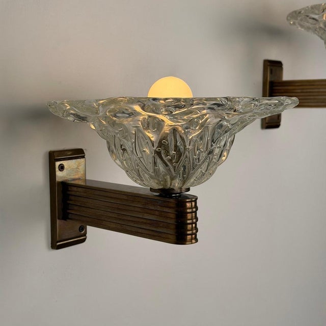 Sculptural Bullicante Glass Wall Sconces from Barovier & Toso, 1940s, Set of 2 For Sale - Image 9 of 18