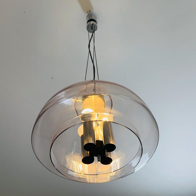 Gold Large Mid-Century Glass Ball Pendant from Glashütte Limburg, Germany, 1970s For Sale - Image 8 of 11