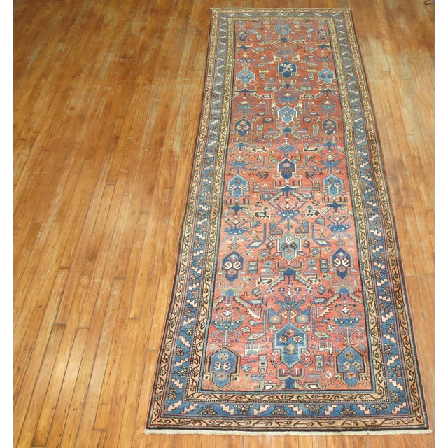 Early 20th Century Rust Salmon Persian Runner - 3'11" x 12'5" For Sale - Image 9 of 9