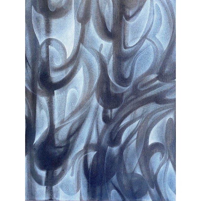Contemporary Contemporary Black and Blue Abstract Painting by Javier Chavira For Sale - Image 3 of 3