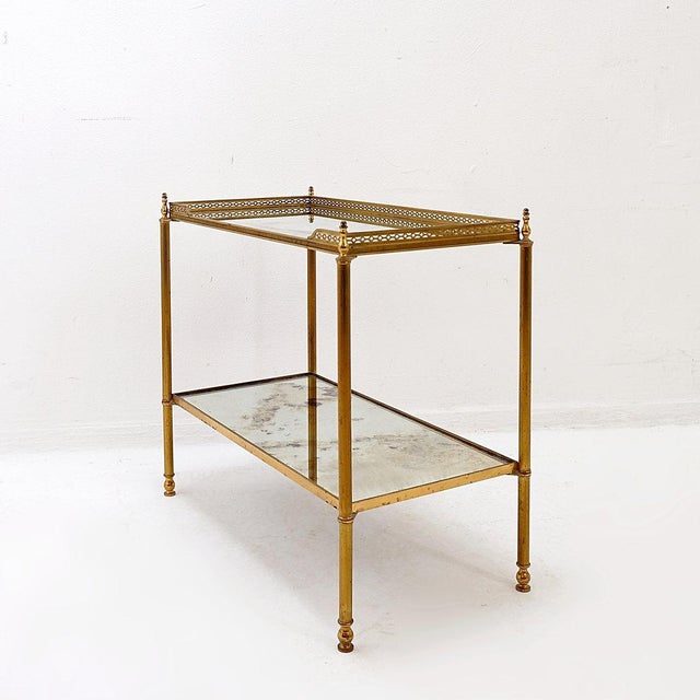 Mid-Century Modern French Two-Tier Side Table with Eglomise Glass Mirror from Maison Jansen, 1950s For Sale - Image 3 of 16