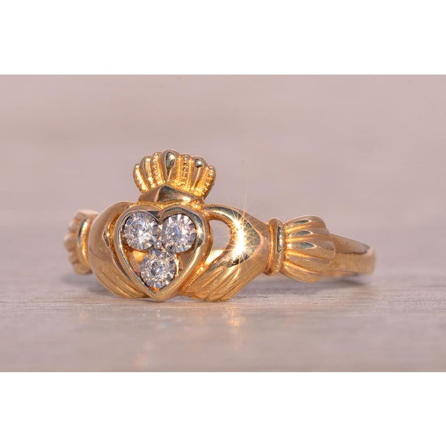 Contemporary The Beckham: Irish Made Solvar Signed Claddagh Ring with Diamonds For Sale - Image 3 of 10