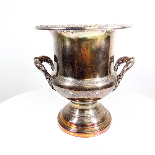 Mid-Century Modern 1960s Vintage Champagne Wine Bucket Repoussé Grape Silverplate For Sale - Image 3 of 12