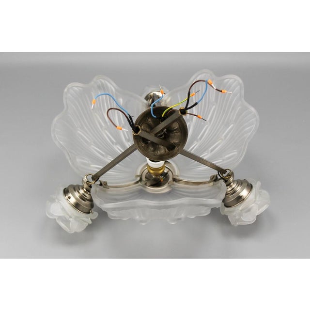 Art Deco French Four-Light White Frosted Glass Shell Ceiling Lamp, 1930s For Sale - Image 13 of 18