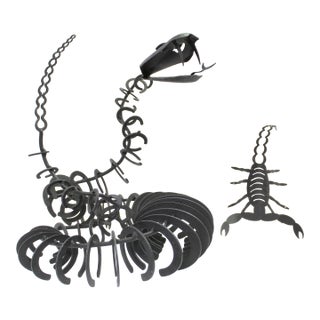 2 Black Iron Sculptural Desert Animals | Snake & Scorpion For Sale