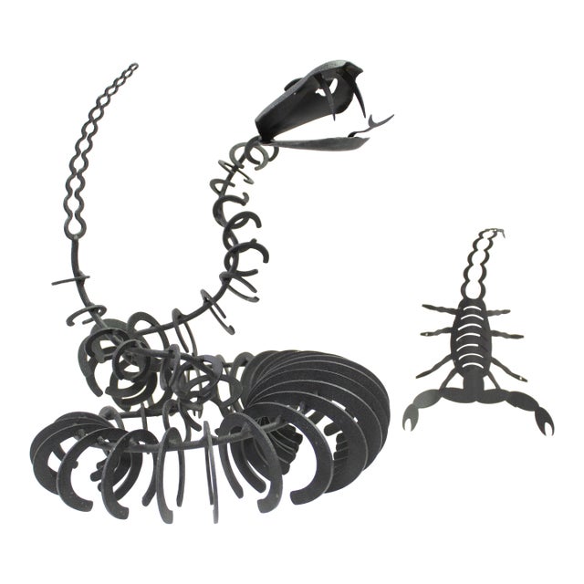 2 Black Iron Sculptural Desert Animals | Snake & Scorpion For Sale