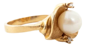 18k Yellow Gold, Pearl & Diamond Ring