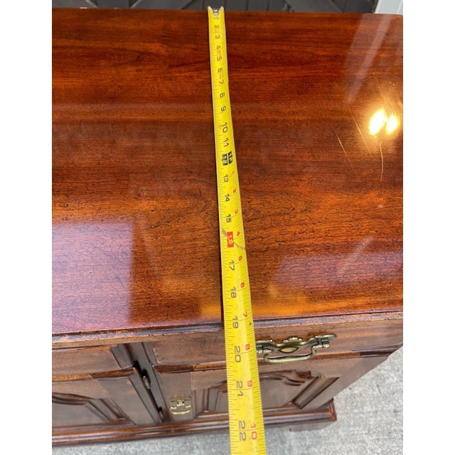 Brown Vintage Cherry Wood Sideboard With Brass Handles and Pulls Linned Drawers For Sale - Image 8 of 12