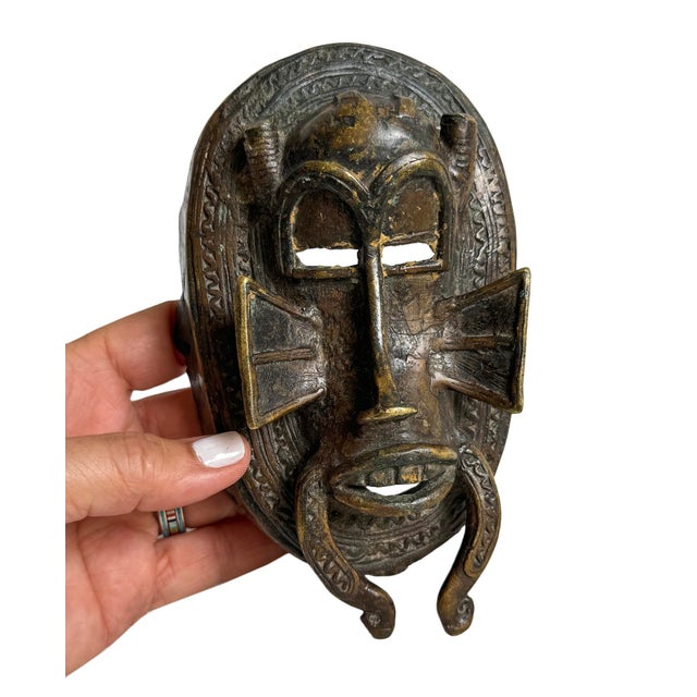 Metal Antique West African Bronze Senufo Mask For Sale - Image 7 of 7