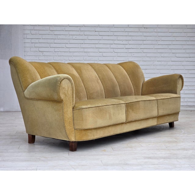 Danish Light Green Velour Three-Seater Sofa, 1960s For Sale - Image 18 of 18
