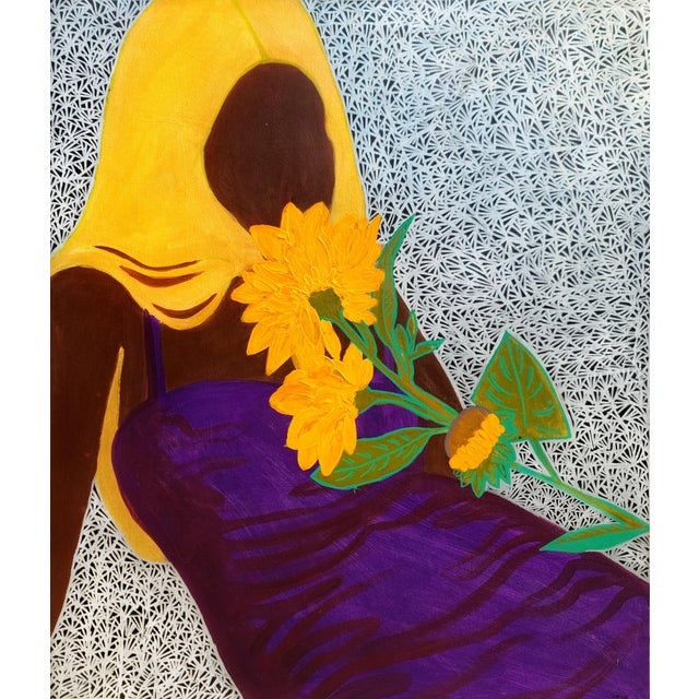Janet Adegoke, Be Still And Smell Your Flowers, 2023 Acrylic on canvas 36 × 42 × 1 in Unique work Includes a Certificate...