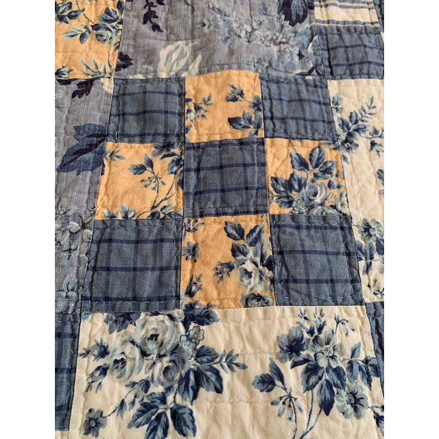 Blue Vintage All Cotton Floral Patchwork Quilt For Sale - Image 8 of 11
