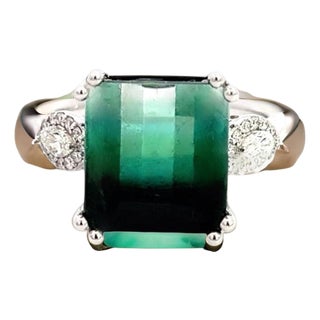 Natural Tourmaline Diamond Ring Size 7 14k W Gold 8.5 TCW Certified For Sale