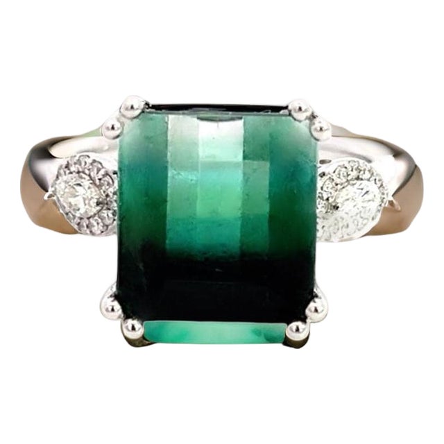 Natural Tourmaline Diamond Ring Size 7 14k W Gold 8.5 TCW Certified For Sale