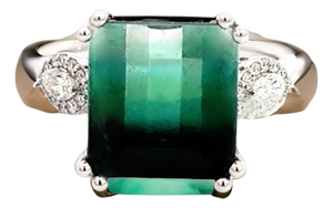 Natural Tourmaline Diamond Ring Size 7 14k W Gold 8.5 TCW Certified