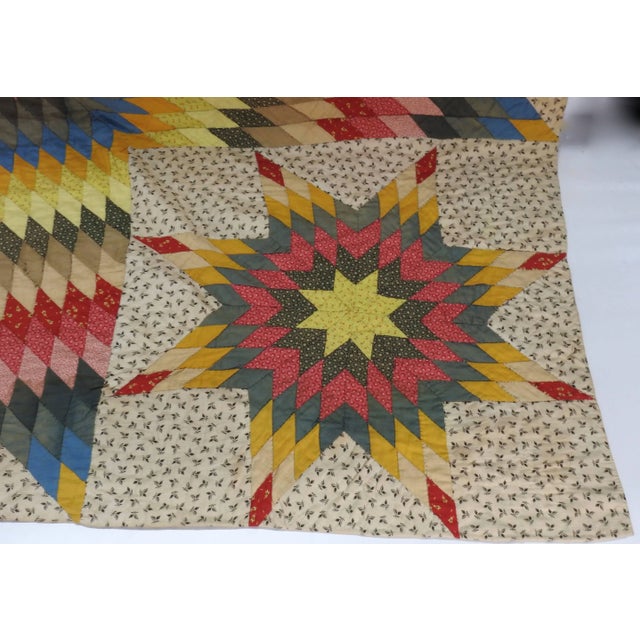 Folk Art Vintage Handmade Star Quilt For Sale - Image 3 of 11