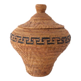 Hand-Woven Native American Olla Basket For Sale