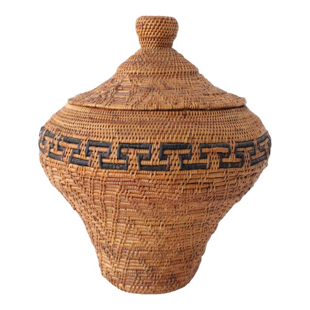 Hand-Woven Native American Olla Basket For Sale
