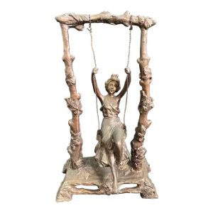 Antique Auguste Moreau Girl on a Swing Bronze Sculpture Centerpiece