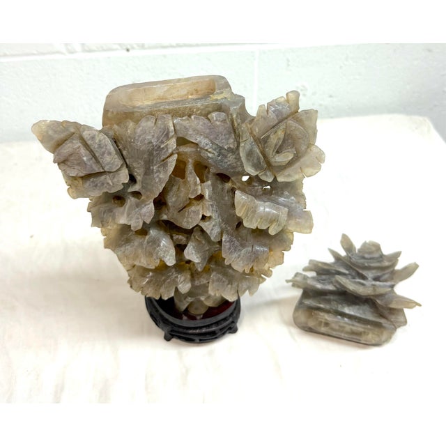 Large Antique Carved Chinese Amethyst Smokey Quartz Crystal Lidded Urn Sculpture For Sale - Image 10 of 17