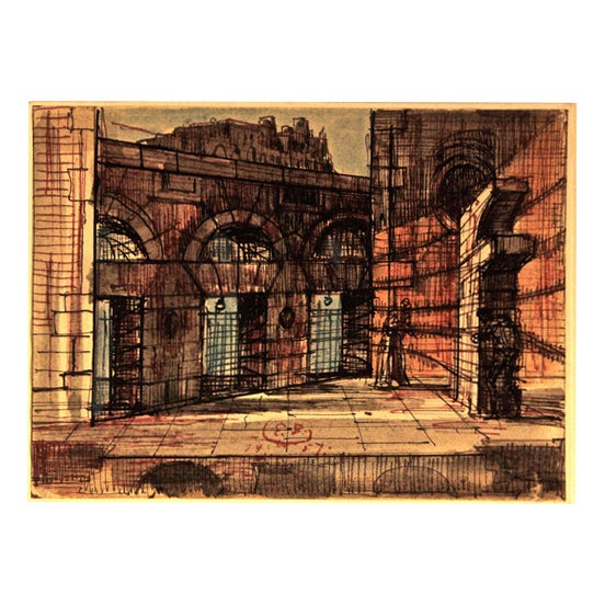Eugene Berman, Roman District, Study for a Scenography, Mixed Media, 1957 For Sale
