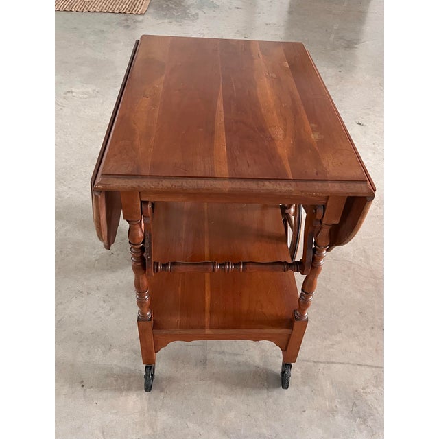Mid 20th Century Mid 20th Century Walnut Drop Leaf Tea Table/Bar Cart For Sale - Image 5 of 12
