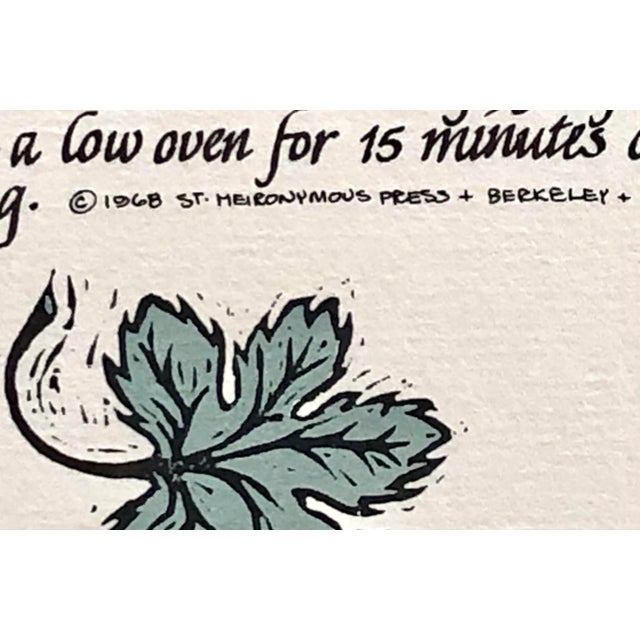 Stuffed Grape Leaves recipe out of print mid century Lino cut by the late David Lance Goines (May 29, 1945 – February 19,...