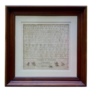 Antique Framed 1838 Sampler Signed Caroline Age 10 For Sale