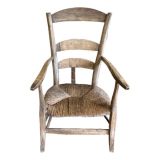 Antique French Provincial Country Rush Seat Arm Chair For Sale