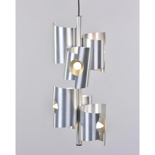 Chrome Mid Century Italian Aluminum 6 Light Fixture For Sale - Image 8 of 13