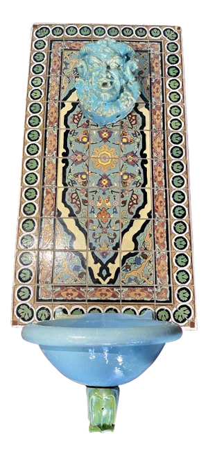 Original Spanish Malibu Pottery Tile Co. Fountain With Gladding McBean Spitter and Malibu Pottery Co. Bowl