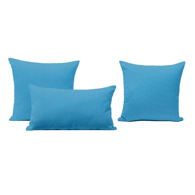 Contemporary Capri Blue Outdoor Throw Pillows - Set of 3 For Sale - Image 3 of 3
