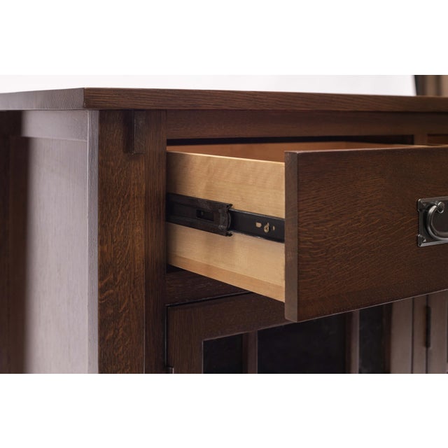 Craftsman Mission Solid Oak Sideboard in Walnut For Sale - Image 4 of 10