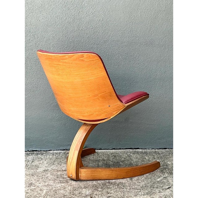 Vintage Wood and Vinyl Cantilever Chair After George Mulhauser For Sale - Image 10 of 12