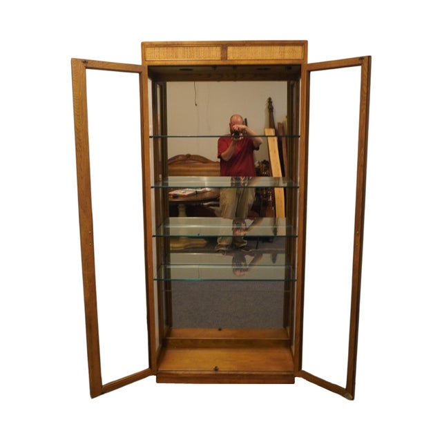 Late 20th Century Henredon Furniture Quarter Sawn White Oak British Revival Campaign Style 36" Lighted Display Curio Cabinet For Sale - Image 5 of 11