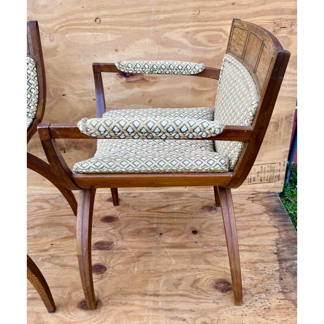 Mid 20th Century Mid 20th Century Saber Leg X Leg Mid Century Modern Burl Wood Designer Arm Desk and Occasional Side Chair For Sale - Image 5 of 10