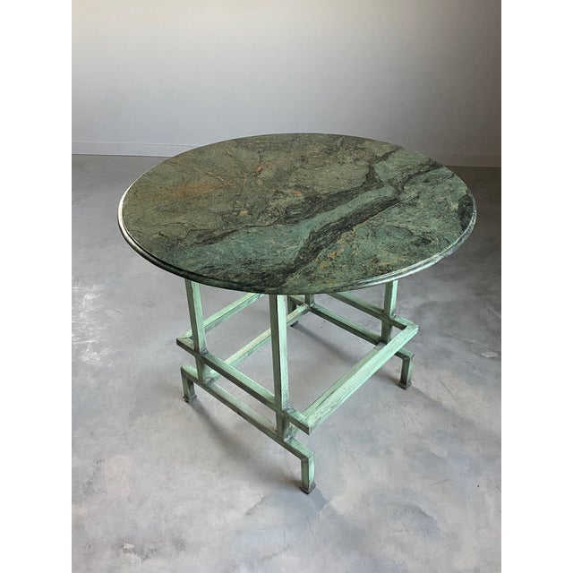 Green Marble Postmodern Center Table With Teal Steel Base For Sale - Image 11 of 15