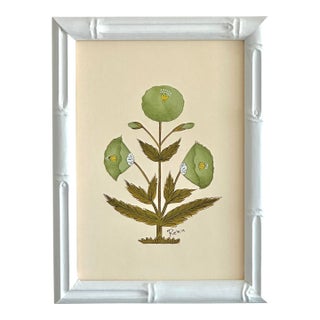 Hand-Painted Jaipuri Green Floral Motif Painting in Hand-Painted Frame For Sale