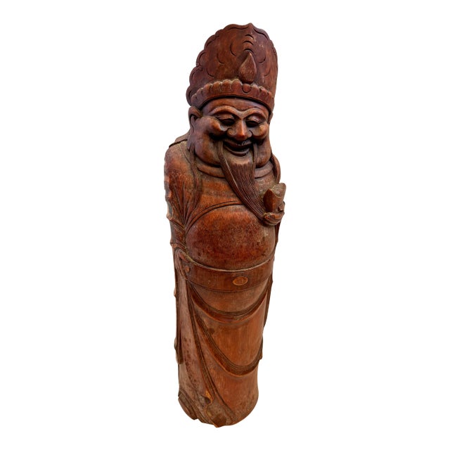 Late 19th Century Chinese Hand - Carved Bamboo Buddha Statue For Sale