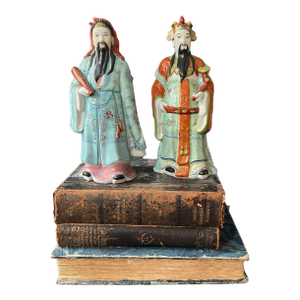 Pair of Vintage Asian Immortal Deities Ceramic 10” Statues