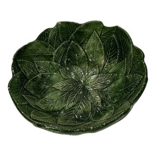 Late 20th Century Vietri Majolica Round Green Ceramic Bowl Made in Italy For Sale