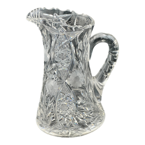 American Brilliant Period Cut Glass Water Pitcher – Deep Wheel Cut Hobstars & Fans – C. 1895–1915