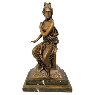 Neoclassical Style Bronze Lady on Detailed Plinth Base, 20th Century For Sale