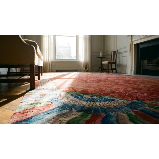 Stupendous Claret Background Color Asymmetric Patterns Antique Chinese Art Deco Rug For Sale - Image 13 of 14