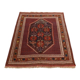 1910 4'1"x5' Blue Antique Persian Afshar Clean Wool Hand Knotted Squarish Rug For Sale