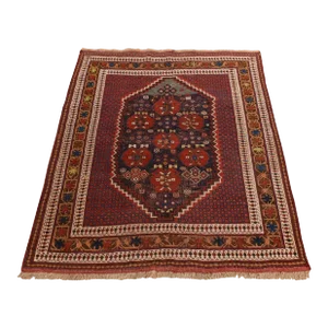 1910 4'1"x5' Blue Antique Persian Afshar Clean Wool Hand Knotted Squarish Rug