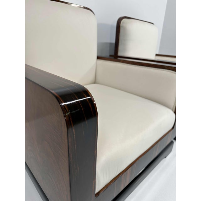 Ivory Set of Art Deco Italian Macassar, Walnut Root and Cream Velvet Armchairs, 1930s For Sale - Image 8 of 13