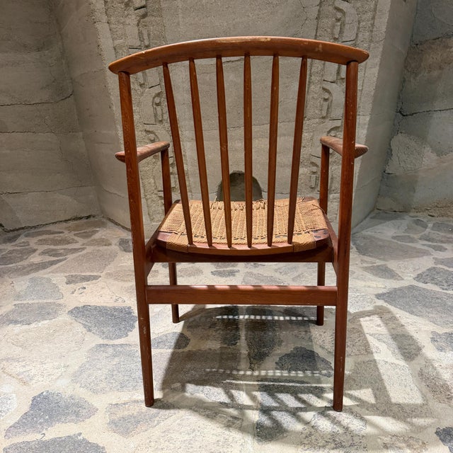 Arne Vodder Attr Arne Vodder Solid Wood Frame Curved Spindle Backrest Woven Paper Cord For Sale - Image 4 of 15