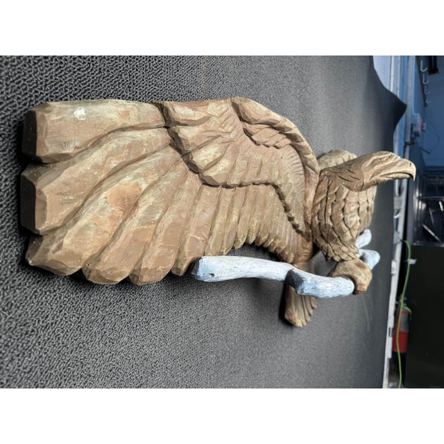 Brown Mid 20th Century Hand Carved Wooden Eagle Sculpture For Sale - Image 8 of 12